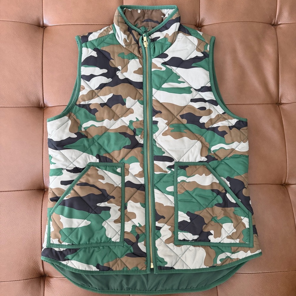 J. Crew Factory Green Camo Quilted Vest